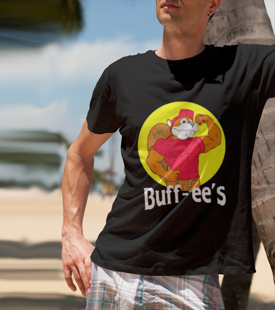 Buff Ee's Strong Muscular Beaver Character In Red Outfit T-Shirt