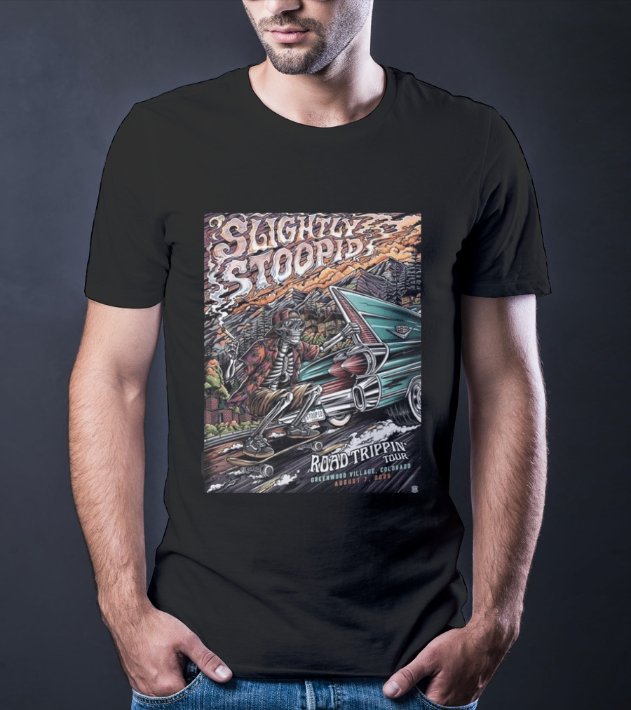 Slightly Stoopid Road Trippin Tour Greenwood Village Colorado August 7 2026 Fiddler's Green Amphitheatre T-Shirt