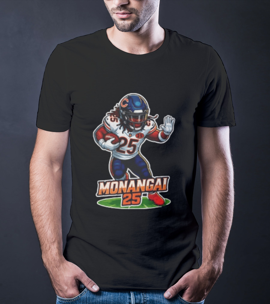 Chicago Bears Kyle Monangai Cartoon Caricature Football Player 25 T-Shirt
