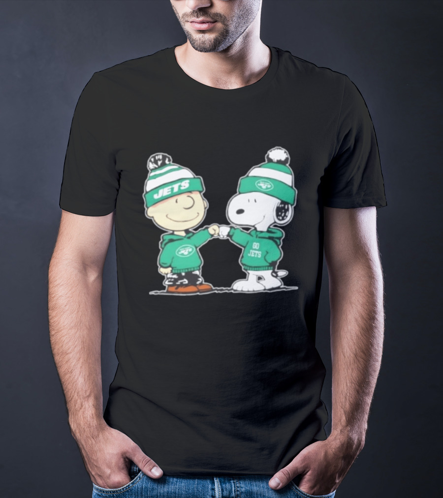 Original Peanuts Charlie Brown Snoopy New York Jets Fist Bump Go Jets Football T-Shirt