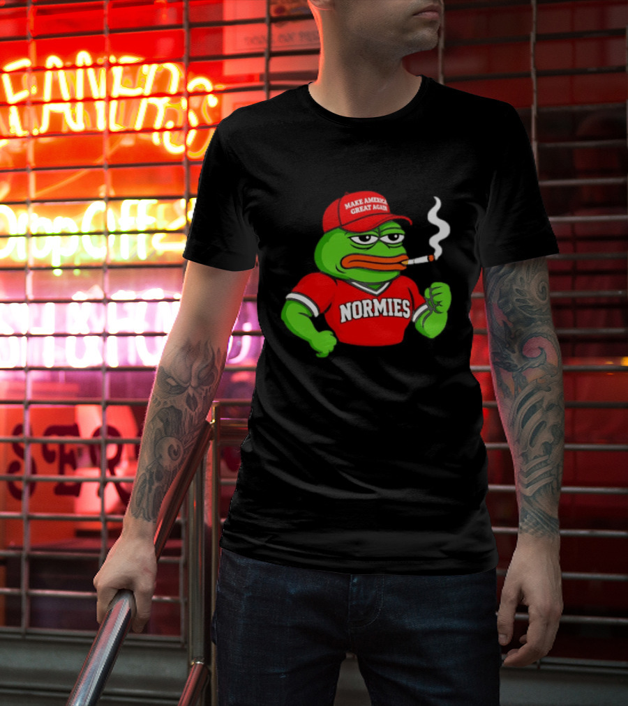 Pepe The Frog Smoking Wearing Normies Make America Great Again Red Hat T-Shirt