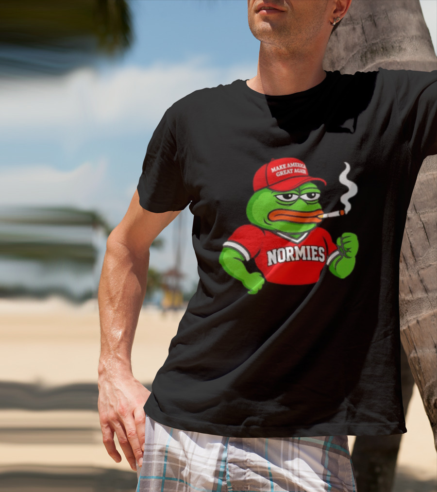 Pepe The Frog Smoking Wearing Normies Make America Great Again Red Hat T-Shirt