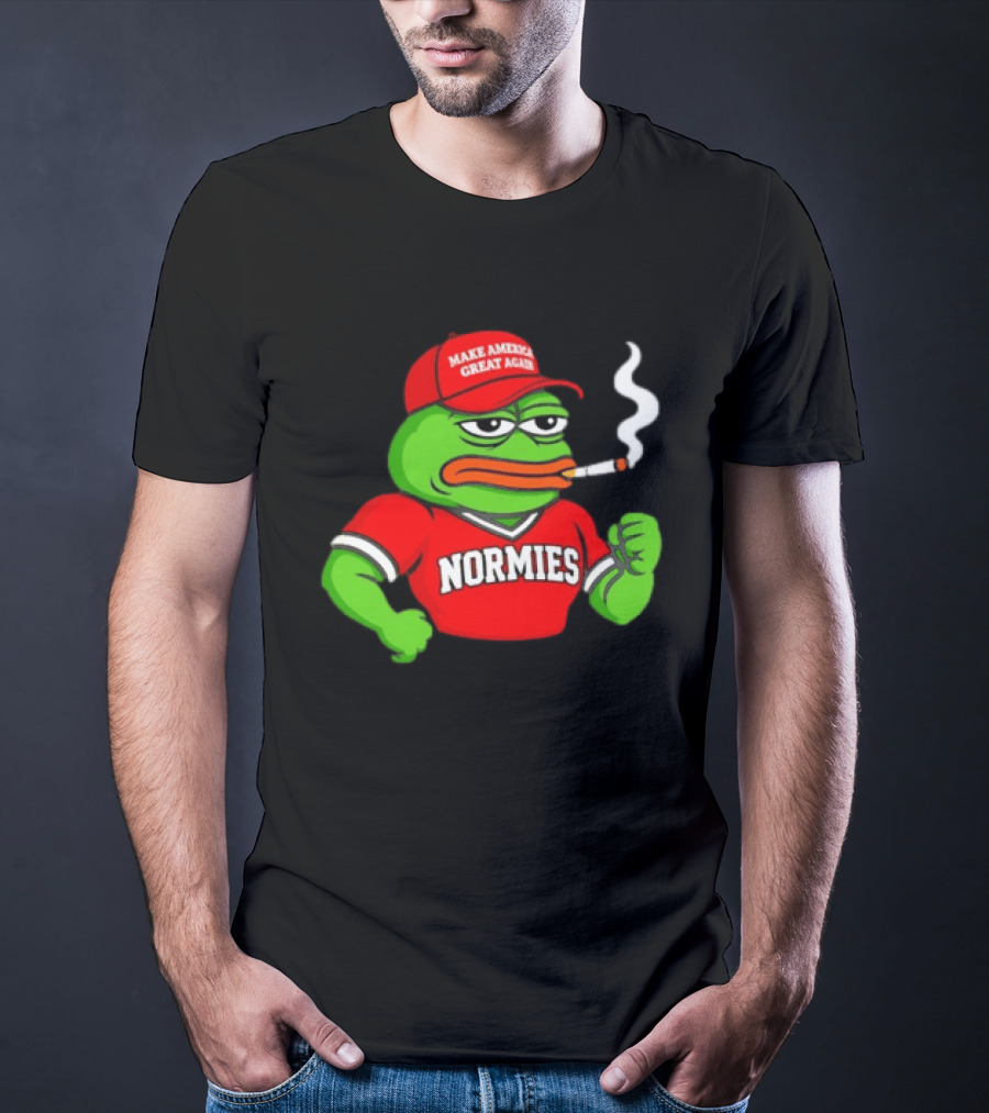 Pepe The Frog Smoking Wearing Normies Make America Great Again Red Hat T-Shirt
