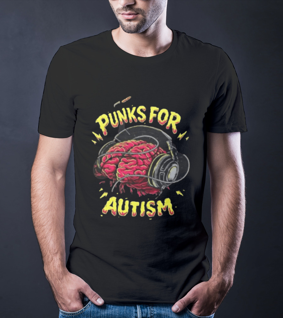 Punks For Autism Brain Headphones T-Shirt