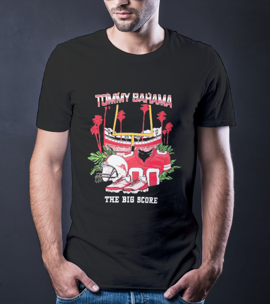 Tommy Bahama The Big Score Football Stadium Jersey And Helmet Football Scene T-Shirt