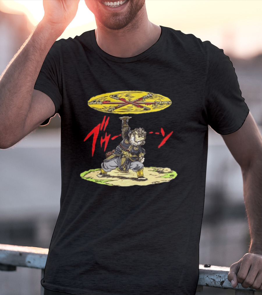 Ton Wukong Rotate The Stick Yellow Red Cartoon T-Shirt