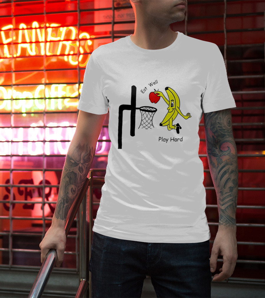 Banana Squad Basketball Eat Well Play Hard Dunking Apple T-Shirt