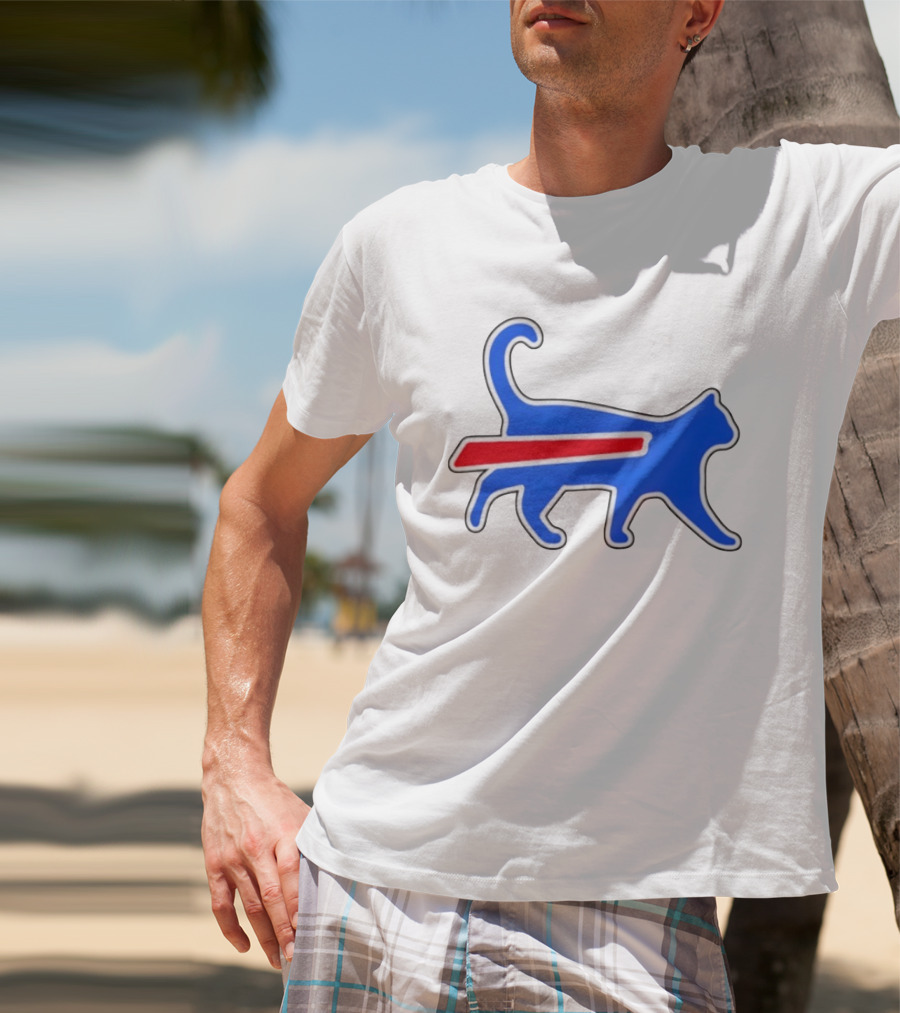 Buffalo Bills Cat Logo Parody Red And Blue T-Shirt