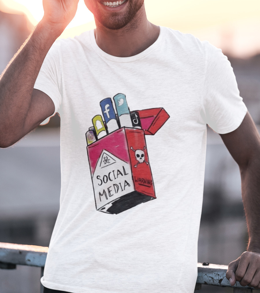 Social Media Warning Cigarette Pack With Iconic Apps T-Shirt