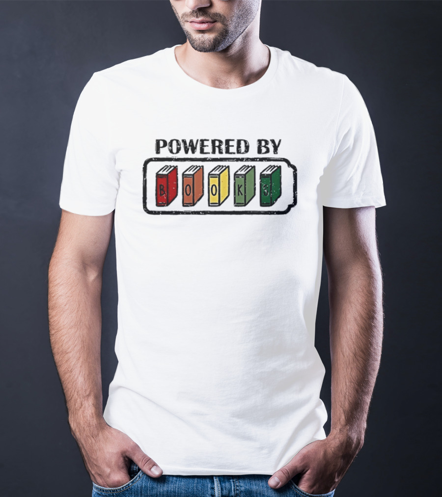 Classic Powered By Books Pride Colorful Book Spines T-Shirt