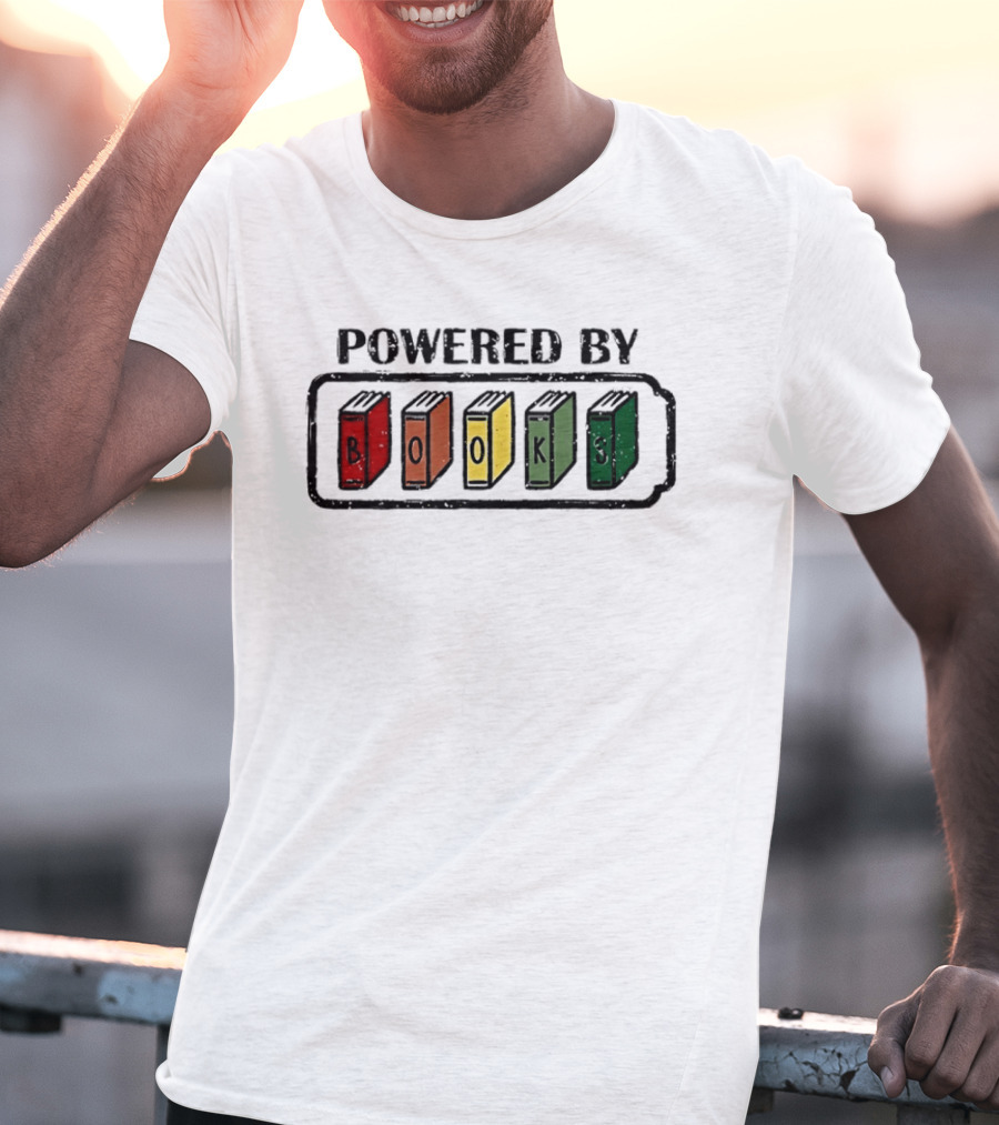 Classic Powered By Books Pride Colorful Book Spines T-Shirt