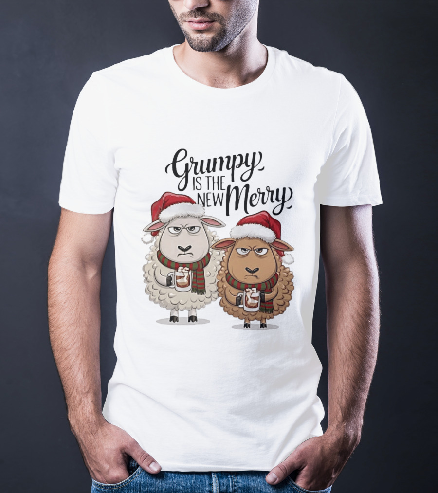 Grumpy Is The New Merry Christmas Sheep Santa Hat Holiday Humor T-Shirt