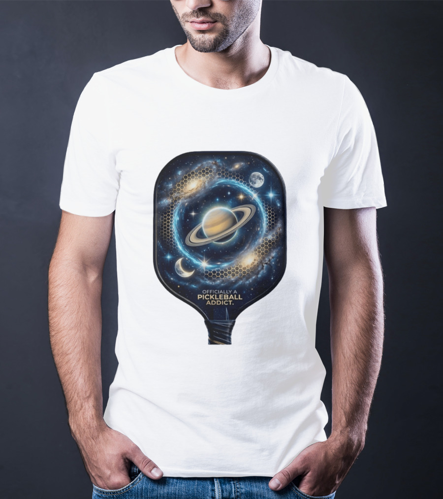 Officially A Pickleball Addict Galaxy Space Planets Saturn Stars T-Shirt