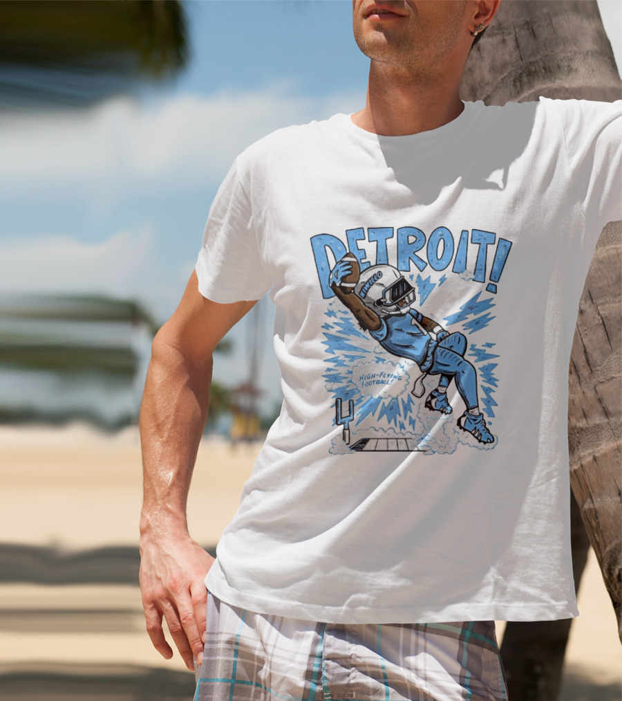 Detroit Lions High Flying Football Dynamic Catch Comic T-Shirt