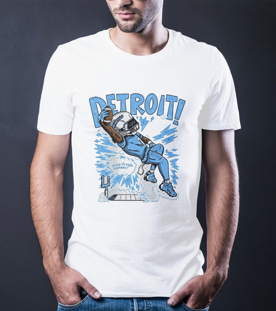 Detroit Lions High Flying Football Dynamic Catch Comic T-Shirt