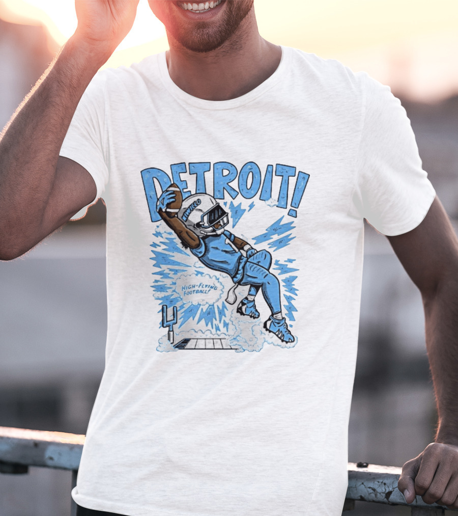 Detroit Lions High Flying Football Dynamic Catch Comic T-Shirt