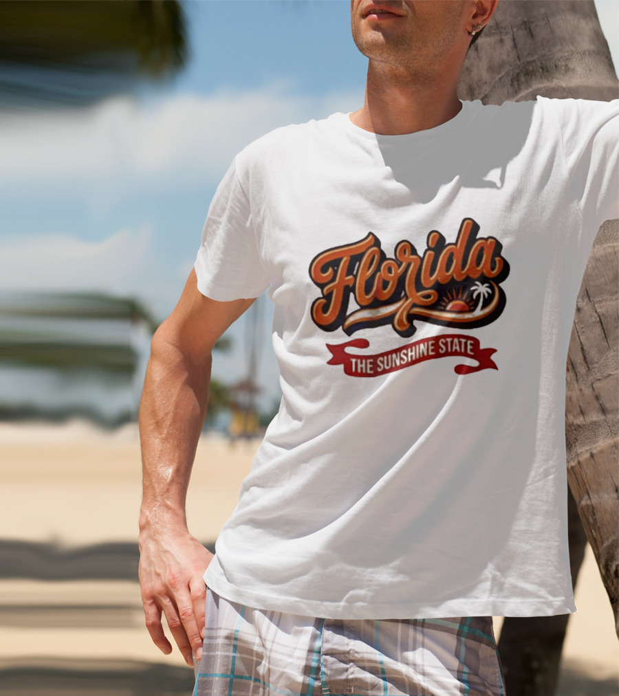 Florida The Sunshine State Sunset Palm Tree Vintage Look T-Shirt
