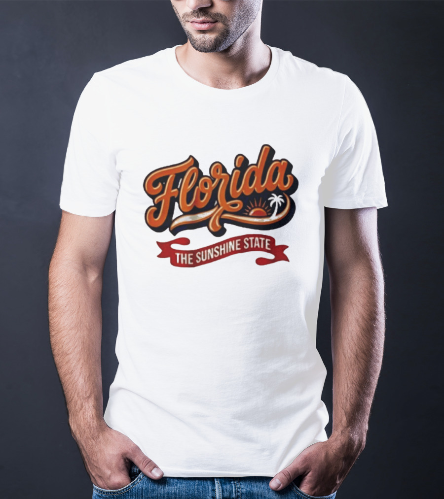 Florida The Sunshine State Sunset Palm Tree Vintage Look T-Shirt