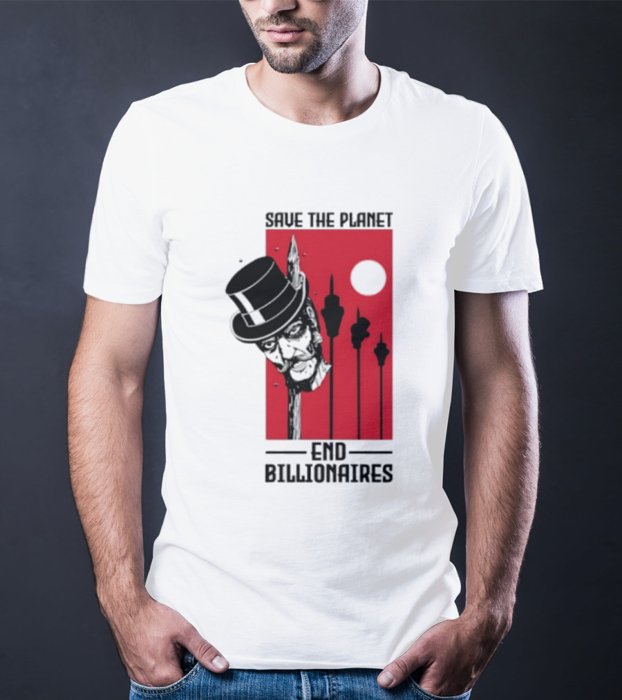 Original Save The Planet End Billionaires Top Hat Monopoly Man Red Sun T-Shirt
