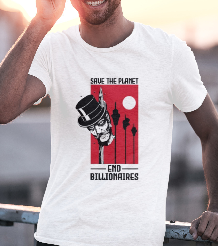 Original Save The Planet End Billionaires Top Hat Monopoly Man Red Sun T-Shirt