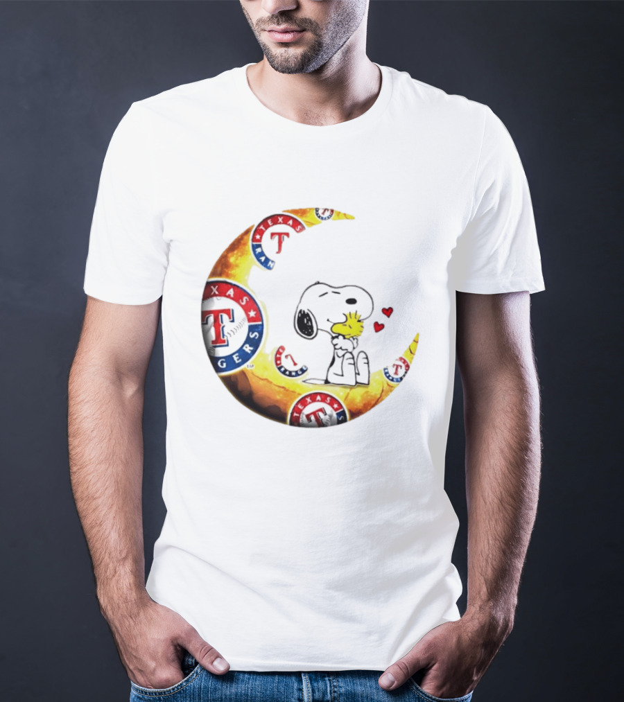Snoopy Woodstock Texas Rangers Moon Baseball Fan Celebration T-Shirt