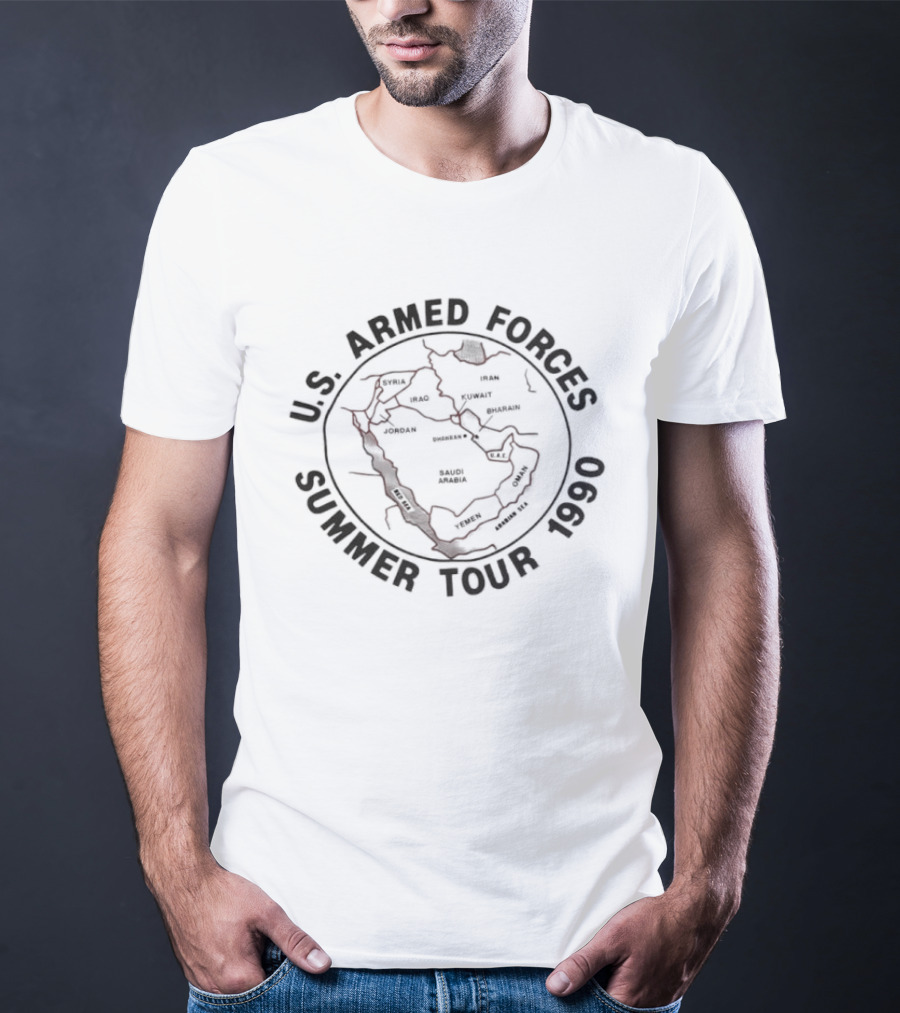 U.S. Armed Forces Summer Tour 1990 Middle East Map Desert Shield Military T-Shirt