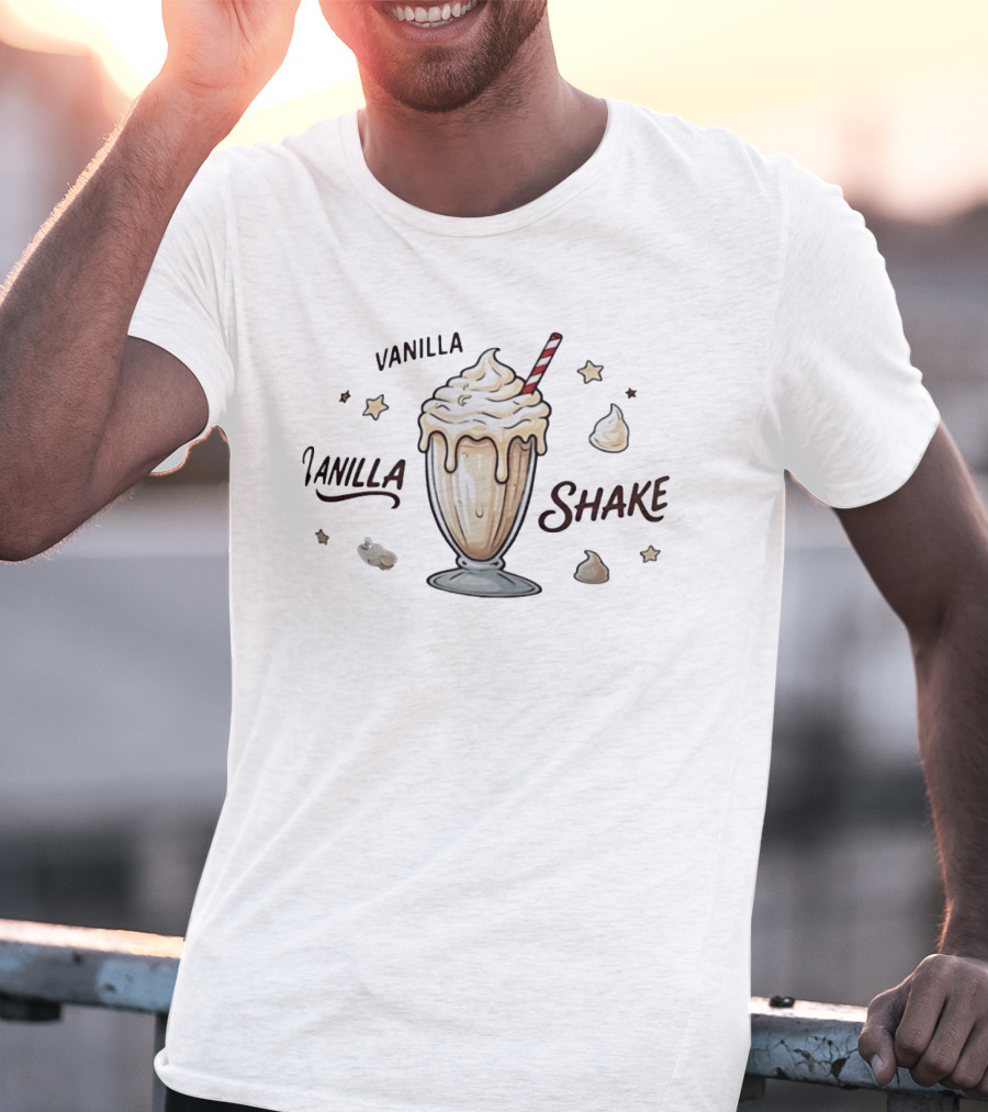 Vanilla Shake Dessert Sweet Treat Milkshake Star Accents Whipped Cream Glass T-Shirt