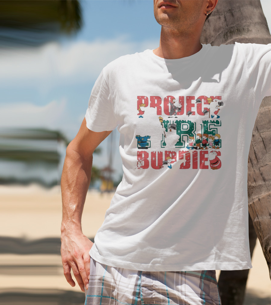 Project Fire Buddies Christmas Animated Characters And Santa Claus T-Shirt