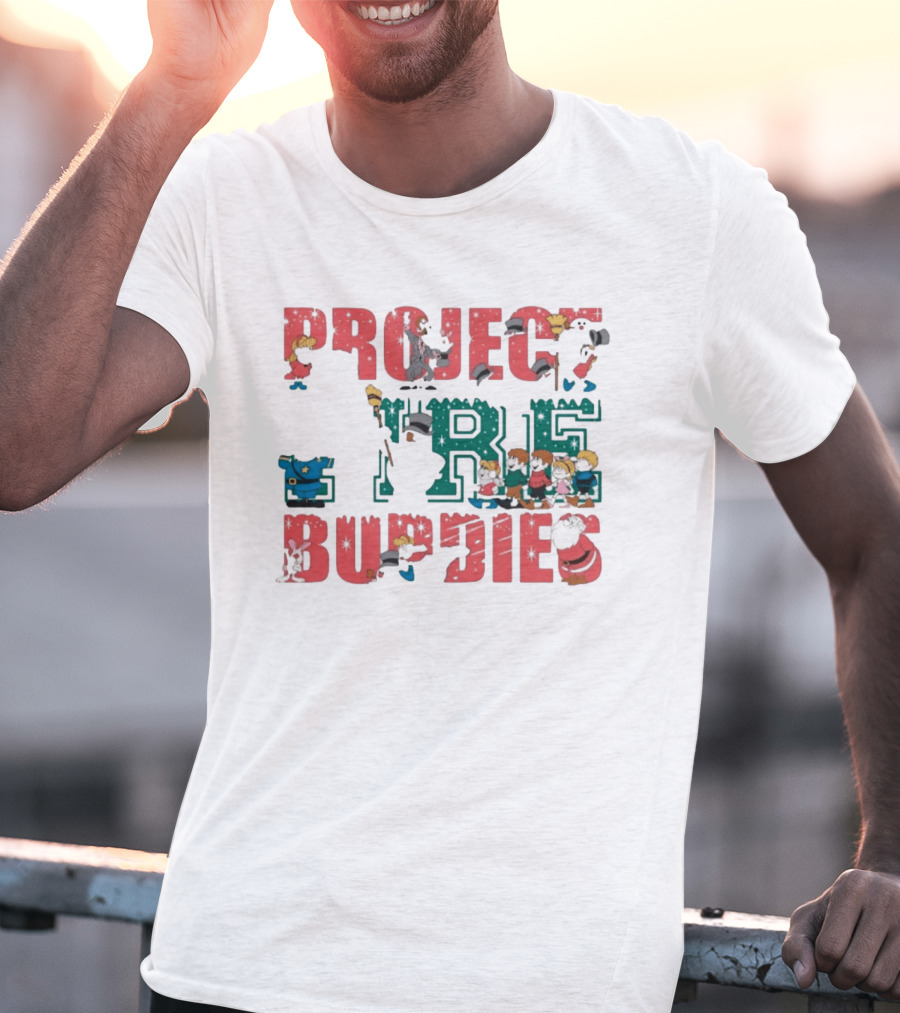Project Fire Buddies Christmas Animated Characters And Santa Claus T-Shirt
