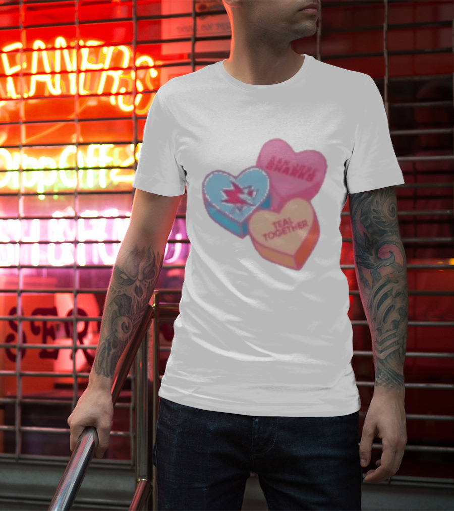 San Jose Sharks Valentine Candy Heart Teal Together T-Shirt