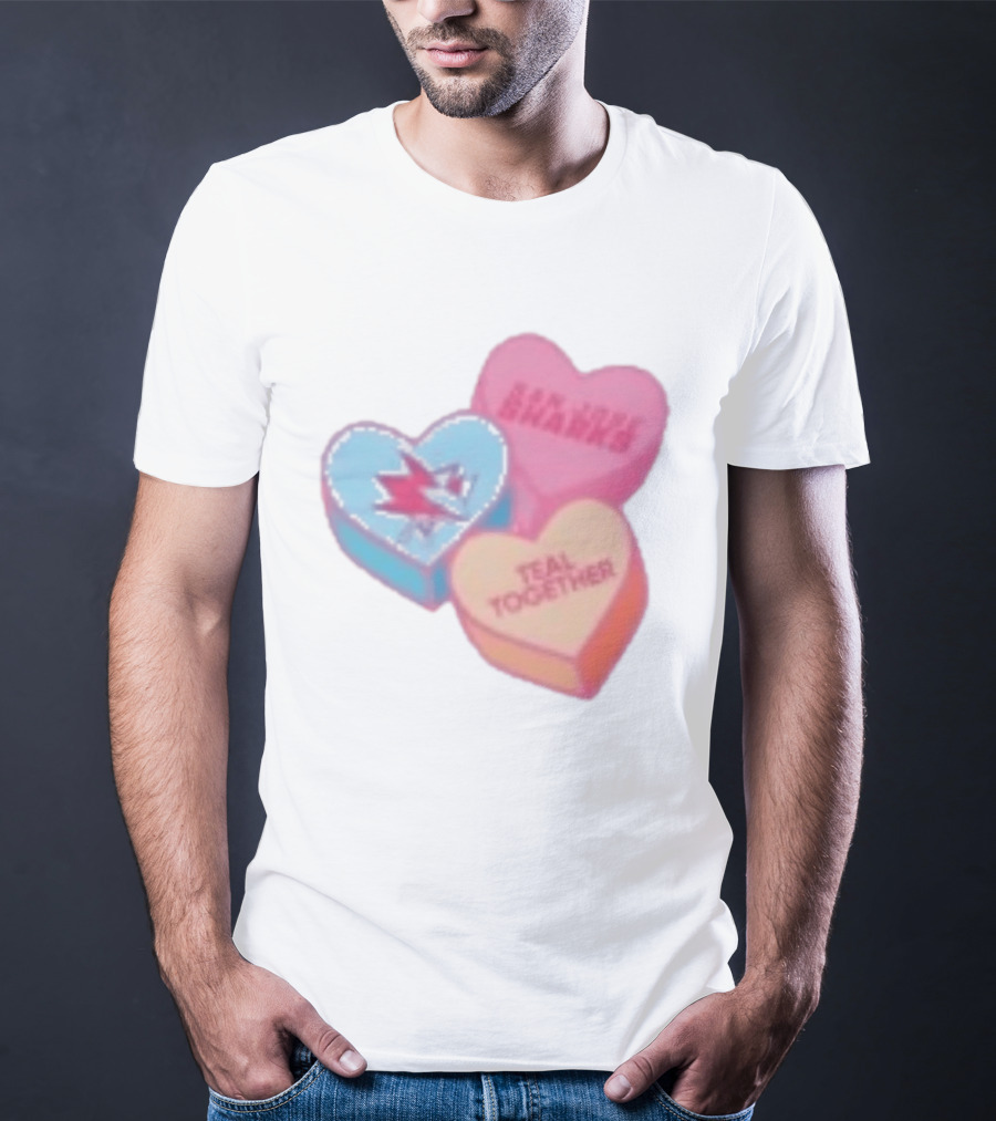 San Jose Sharks Valentine Candy Heart Teal Together T-Shirt