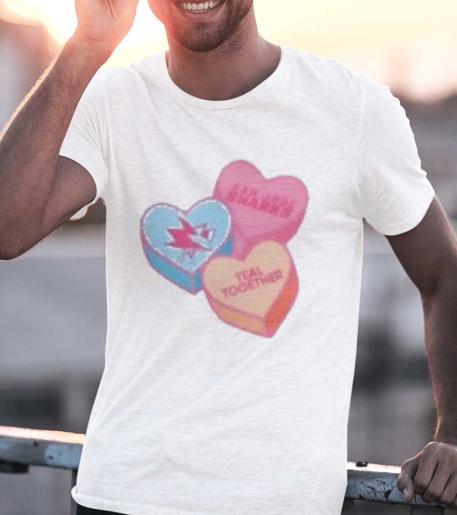 San Jose Sharks Valentine Candy Heart Teal Together T-Shirt