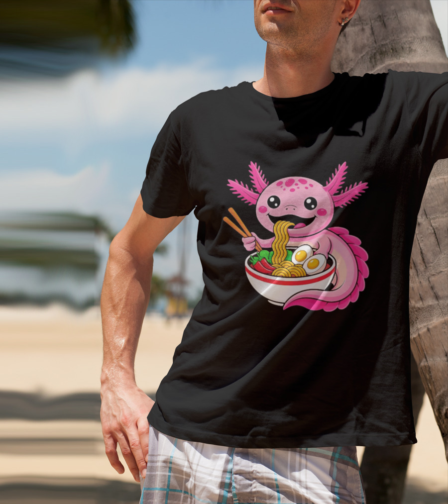 Axolotl Eating Ramen Kawaii Style With Chopsticks And Eggs T-Shirt