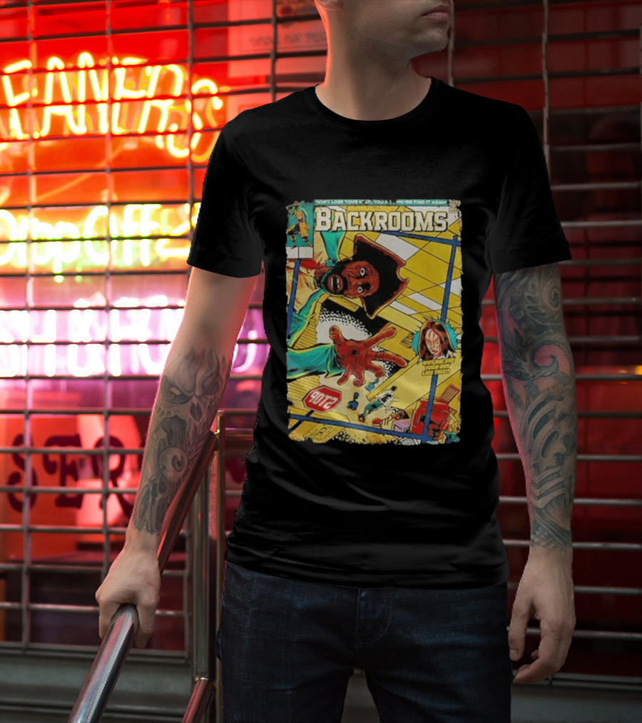 Backrooms Horror Comic Why Did She Turn Out Like This Don't Lose Your Way Stop Sign Creepy Scene T-Shirt