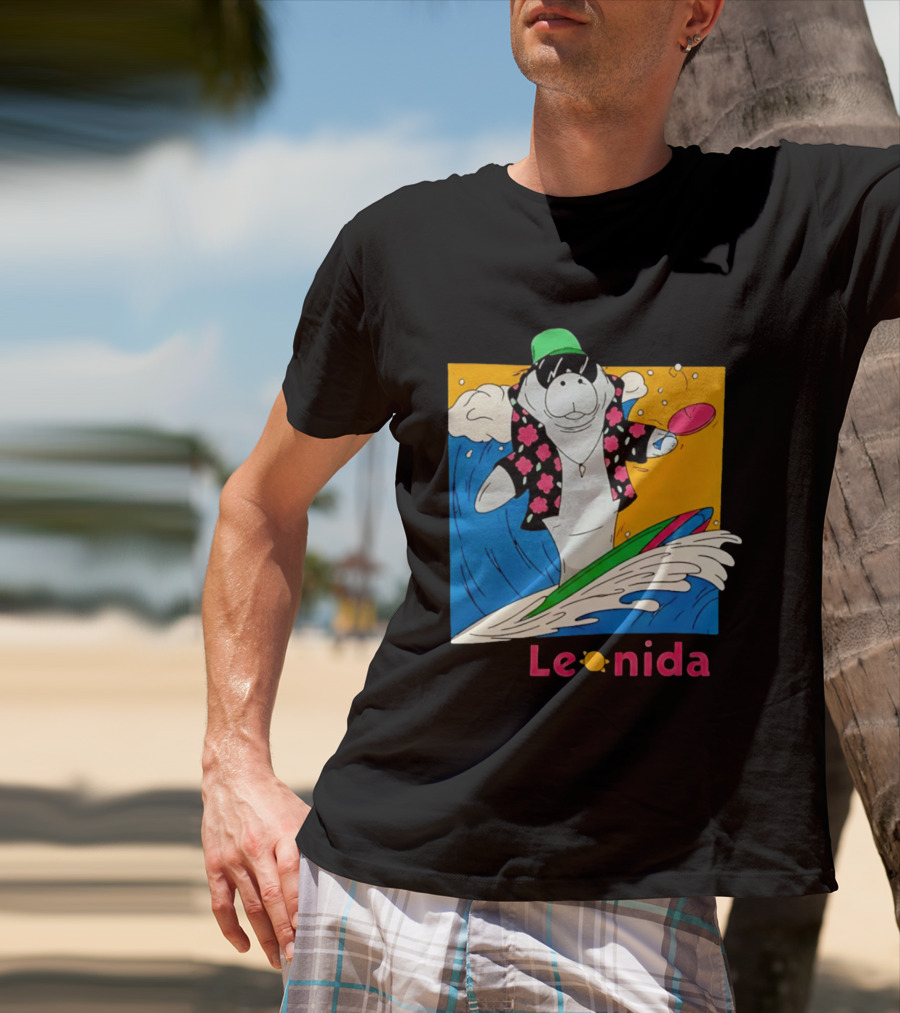 Leonida Surfing Manatee Tropical Beach Fun T-Shirt