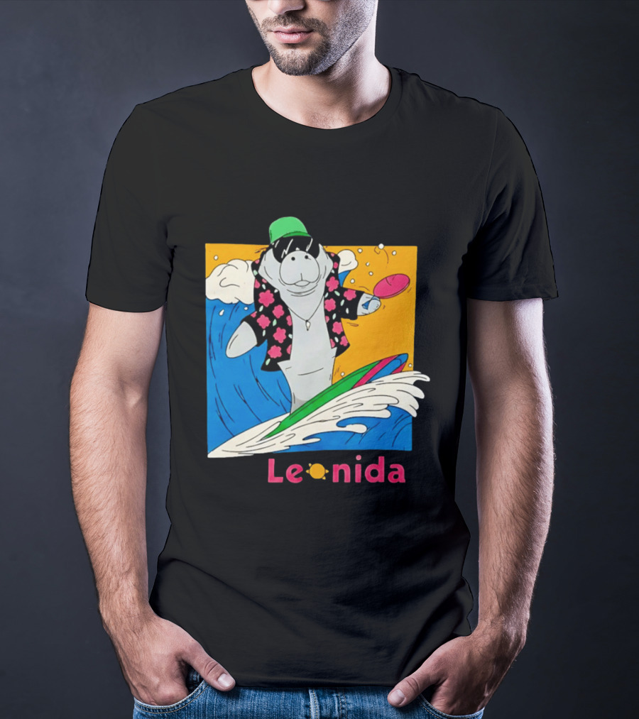 Leonida Surfing Manatee Tropical Beach Fun T-Shirt