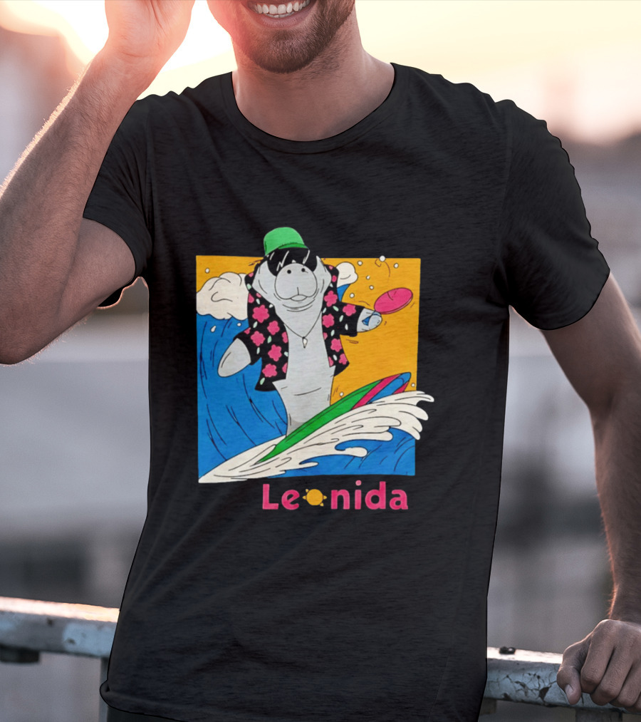 Leonida Surfing Manatee Tropical Beach Fun T-Shirt