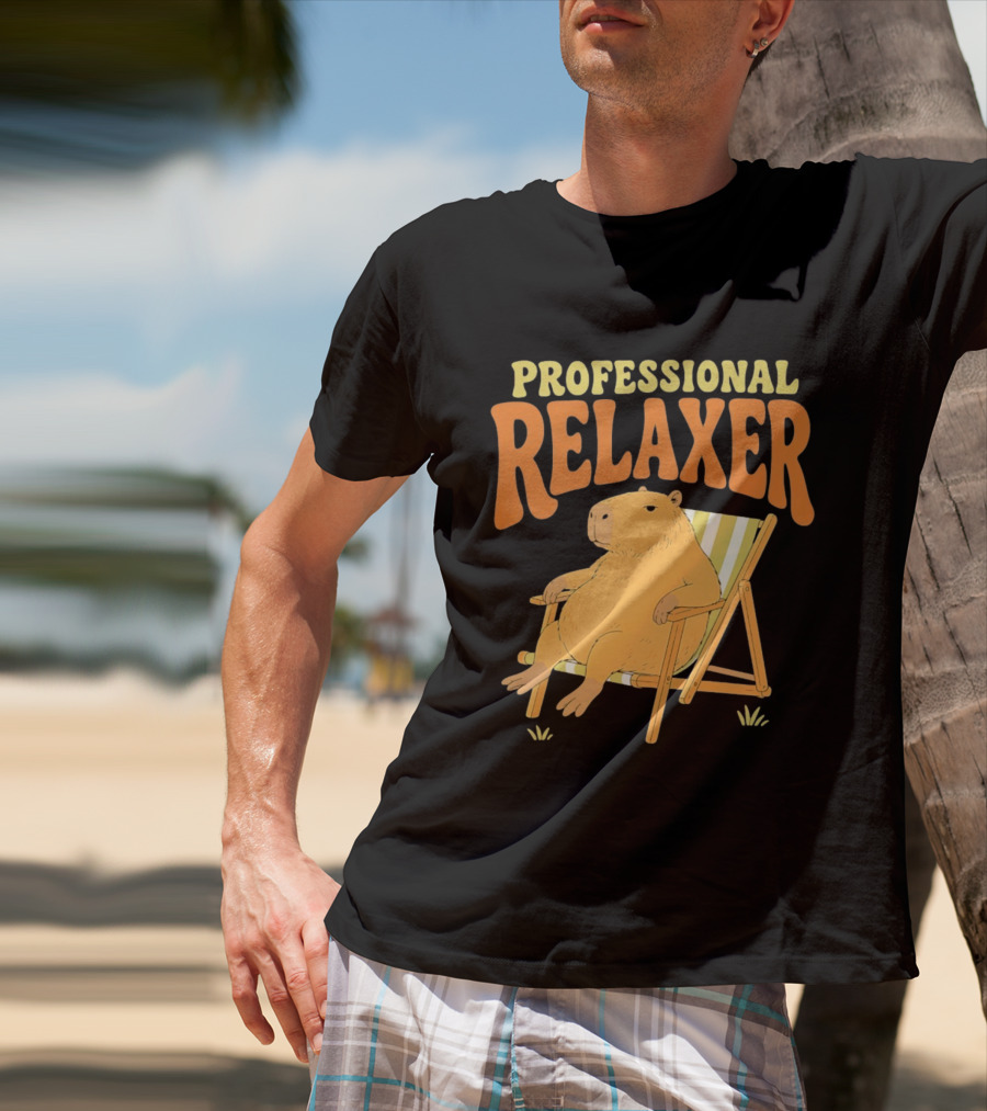 Professional Relaxer Capybara Sitting In Beach Chair T-Shirt