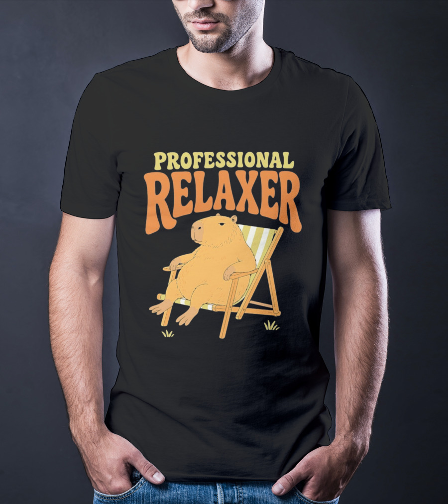Professional Relaxer Capybara Sitting In Beach Chair T-Shirt