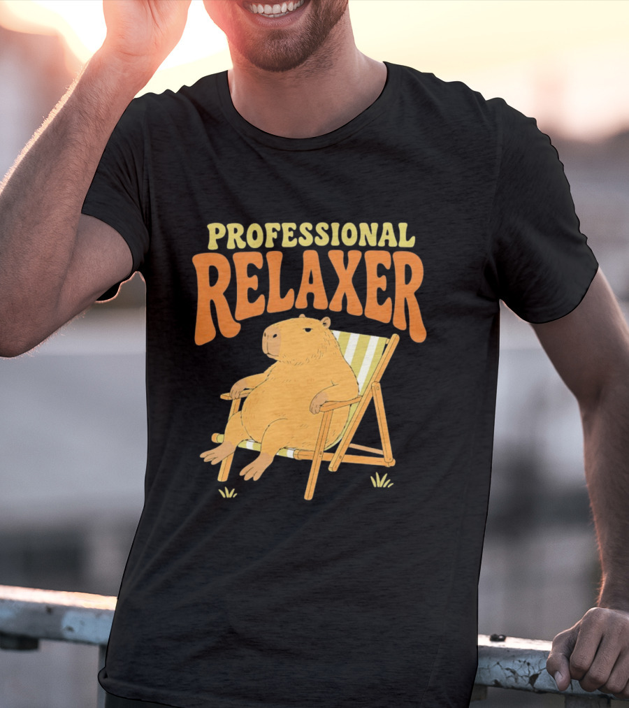 Professional Relaxer Capybara Sitting In Beach Chair T-Shirt