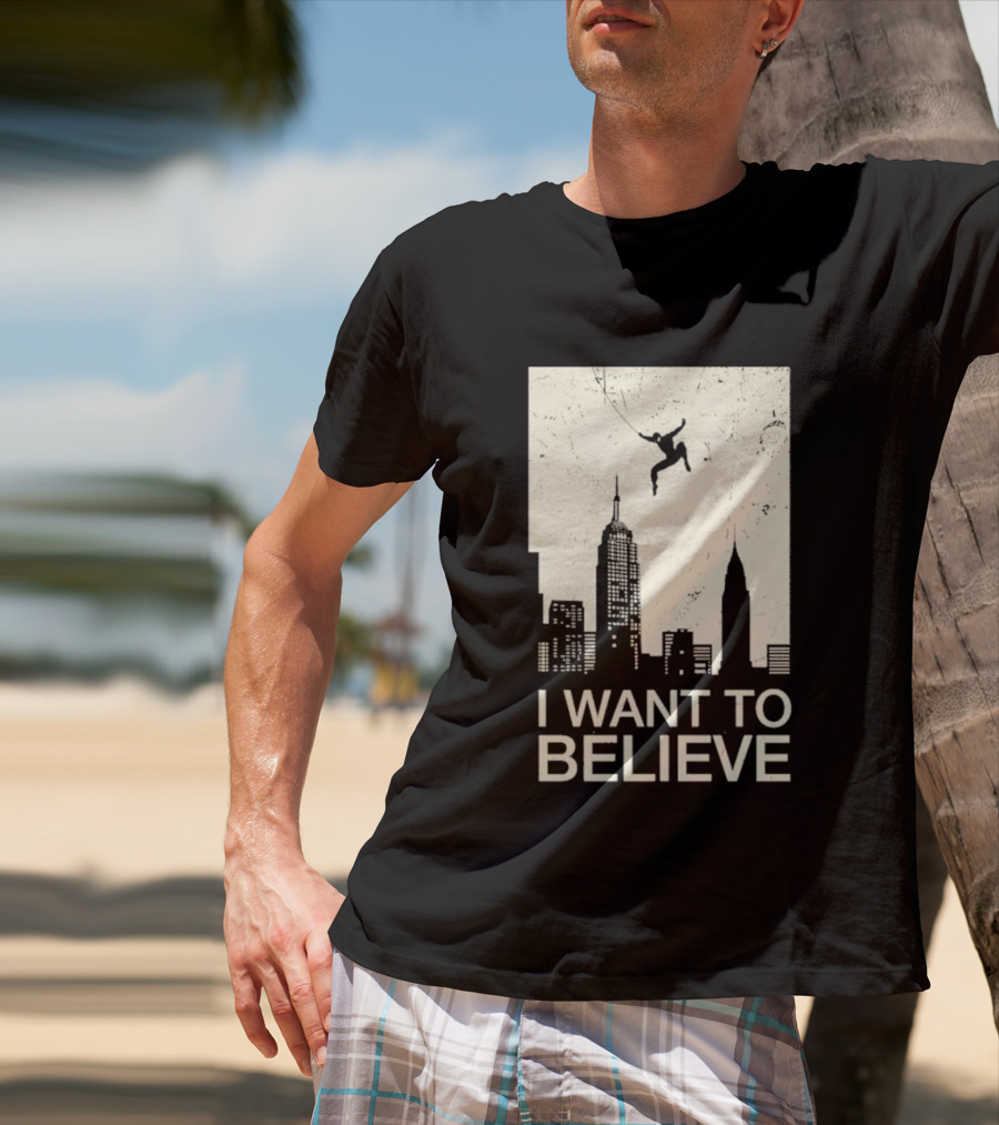 Friking I Want To Believe Swinging Hero Cityscape T-Shirt
