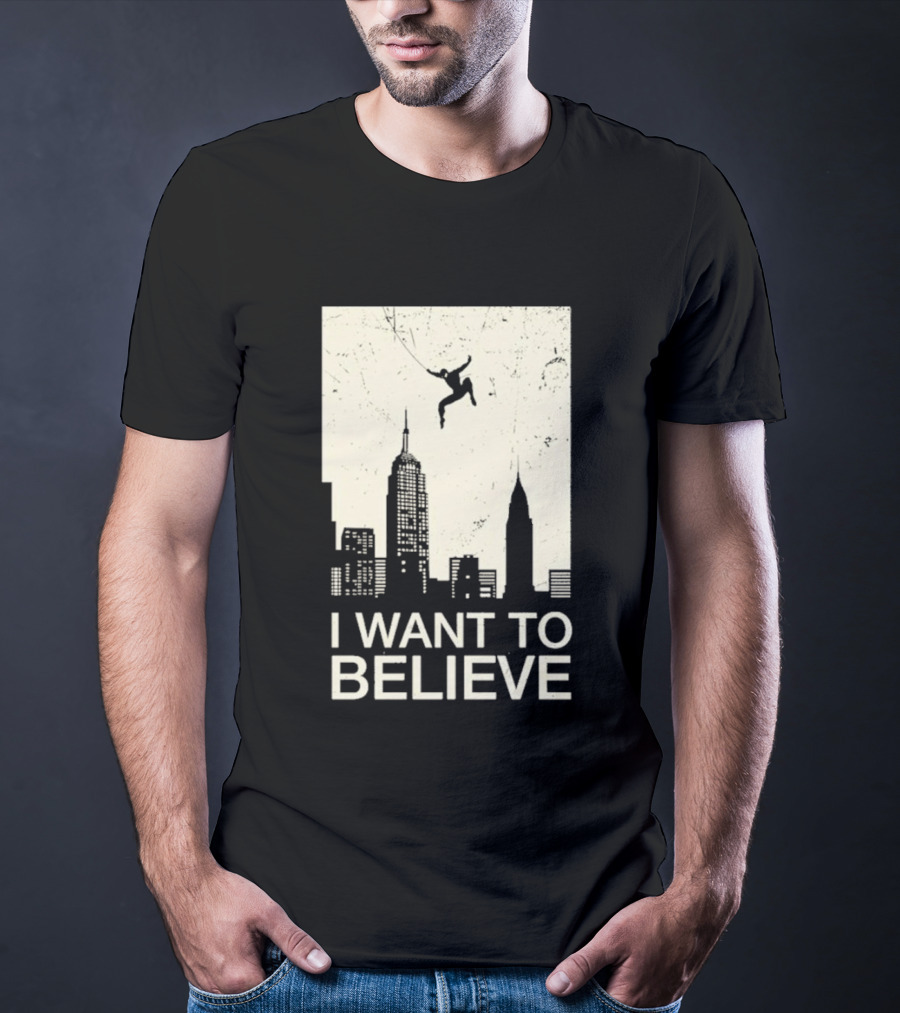 Friking I Want To Believe Swinging Hero Cityscape T-Shirt