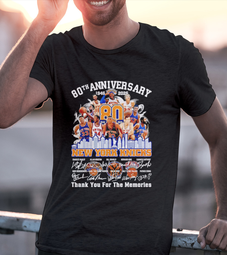 80th Anniversary 1946 2026 New York Knicks Charles Oakley Allan Houston Bill Bradley Bernard King Carmelo Anthony Thank You For The Memories T-Shirt