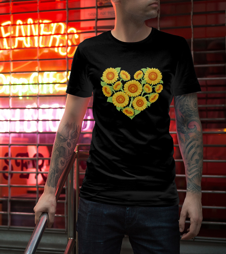 Sunflower Heart Shaped Floral Arrangement Nature T-Shirt