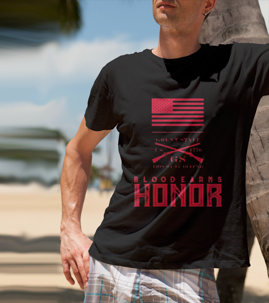 American Flag Blood Earns Honor Vintage Style 1776 Rifles T-Shirt