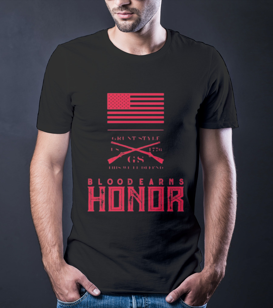 American Flag Blood Earns Honor Vintage Style 1776 Rifles T-Shirt
