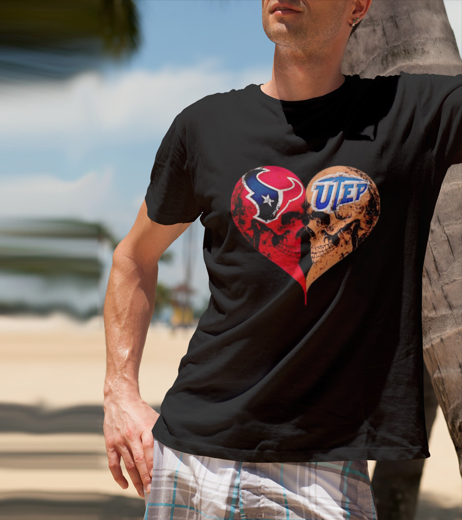 Houston Texans UTEP Miners Skulls Heart Shape Face To Face T-Shirt