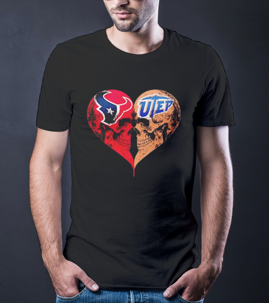 Houston Texans UTEP Miners Skulls Heart Shape Face To Face T-Shirt