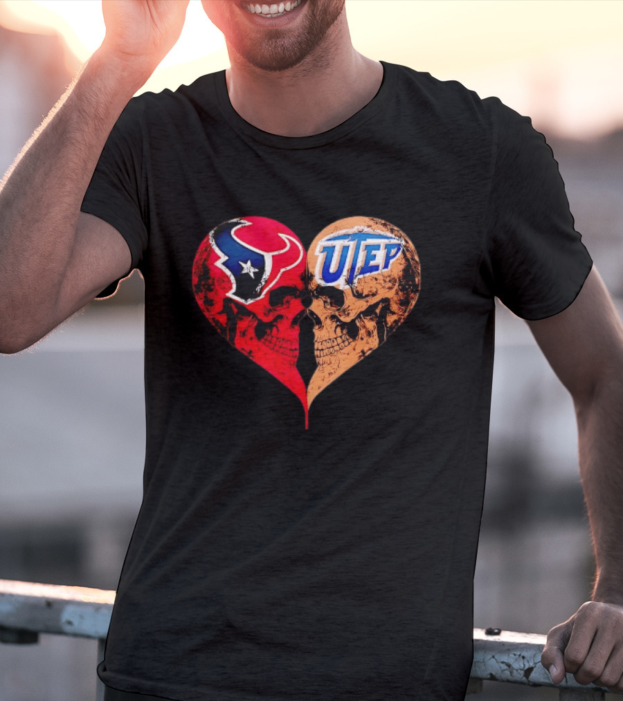 Houston Texans UTEP Miners Skulls Heart Shape Face To Face T-Shirt
