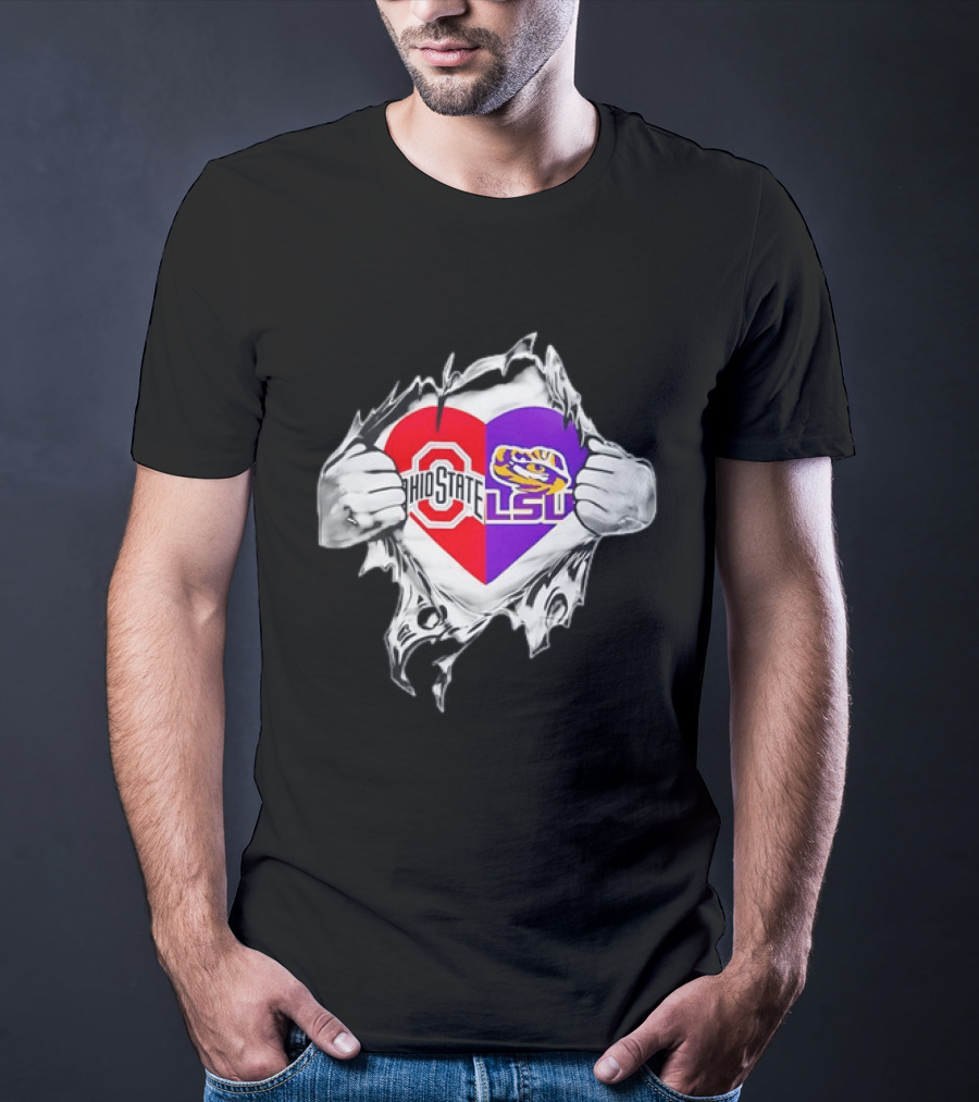 Ohio State LSU Heart Ripped Open Fan T-Shirt